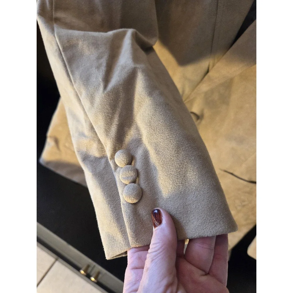 Princeton 1970 Suede Camel Suit Jacket, Vintage Tailored, Disco Era, Hong Kong